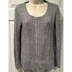 DKNY Jeans Gray Cable Knit Sweater Womens Small Y2K Scoop Neck Workwear Pullover